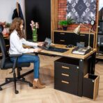 desk with container with working person