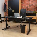 black adjustable desk for sitting work