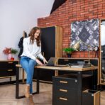 black desk with wooden top