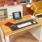 desk with oak top and cabinet