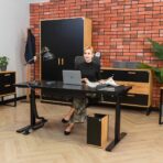 black adjustable desk for sitting work