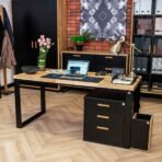 desk in black and pedestal black
