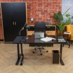 adjustable desk standing in the middle of the room