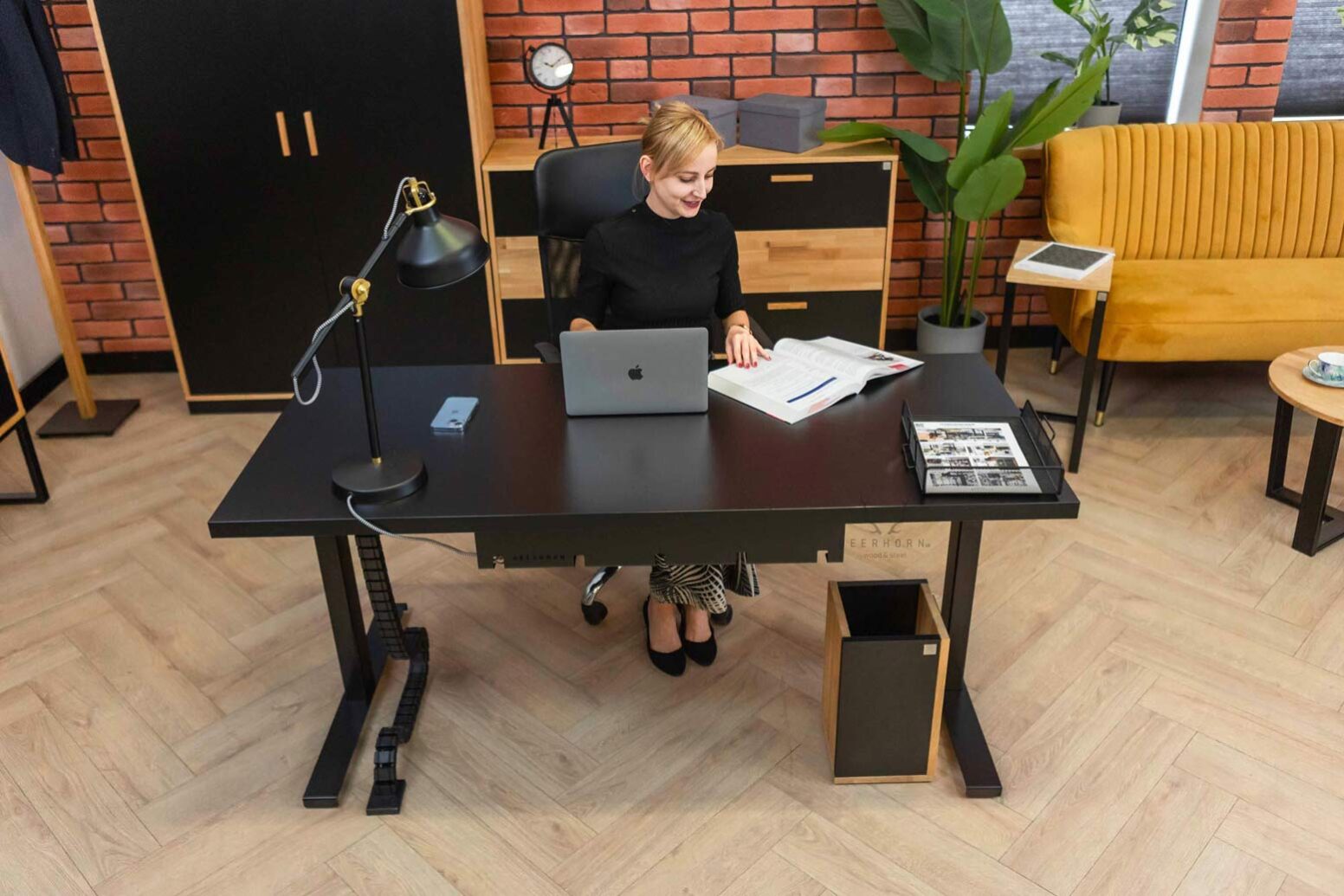 black-desk-loft desk with a large top in black color