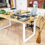 desk with office accessories on the countertop