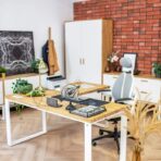 white standing desk in the middle of the office