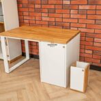 desk with white pedestal on the right side