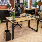 wood desk with metal
