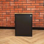 black pedestal with wooden top