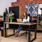black desk with wood elements