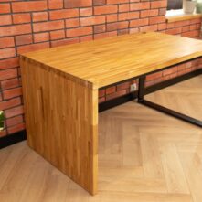 minimalist oak desk with metal elements