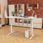 desk with board top and white frame