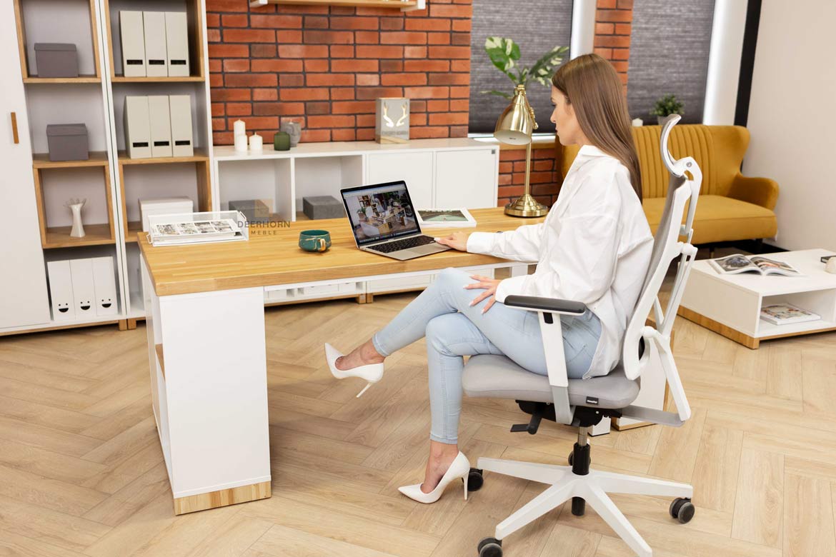 short desk with bookcase
