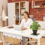 white board desk with cable organizer