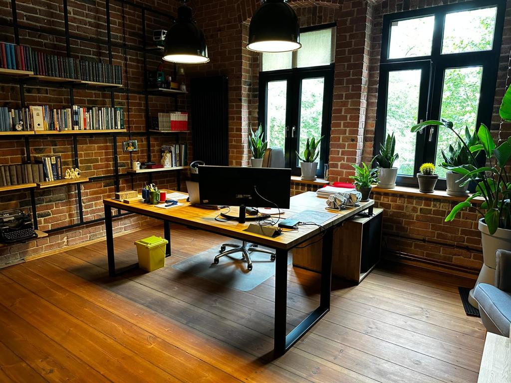 wood and metal desk