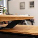 desk with undercut top on a slanted frame