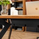 wooden desk with accessories