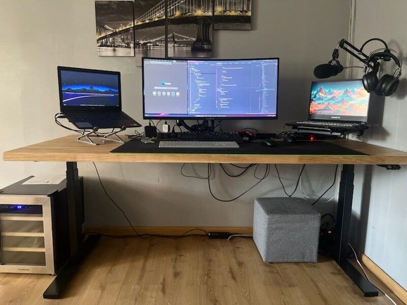 wood desk with black elements