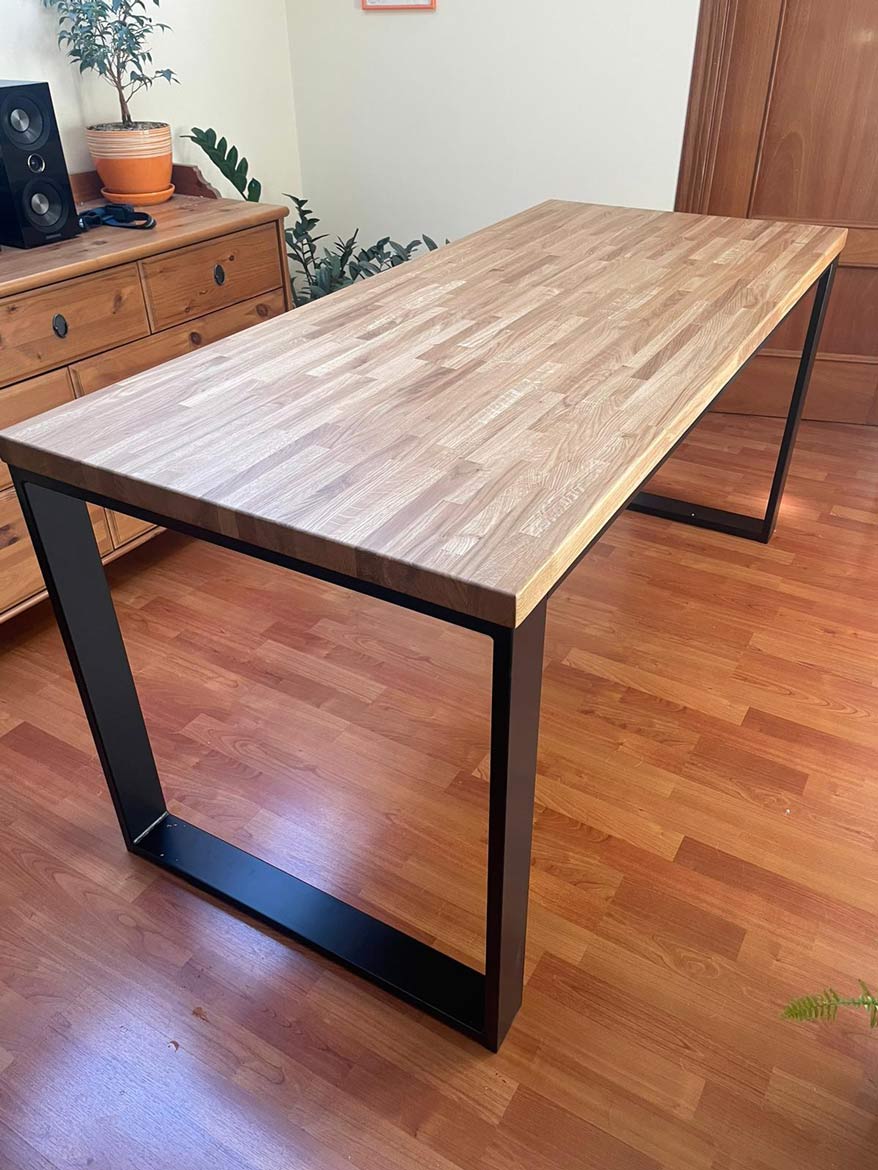 classic oak desk with metal legs