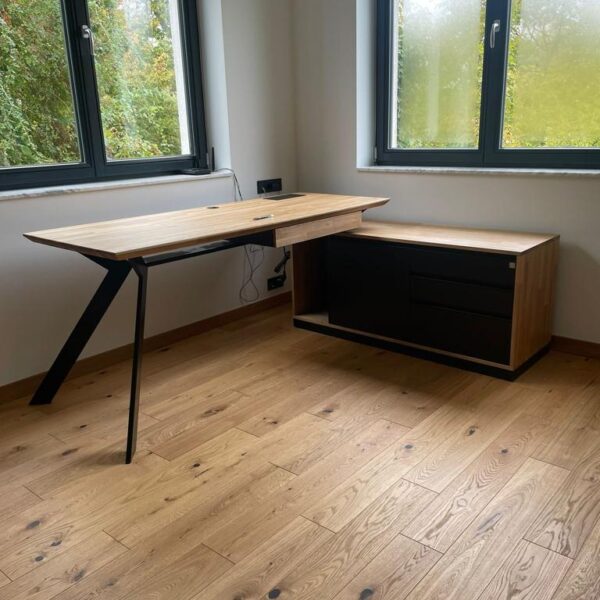 oak wood and metal desk in modern style
