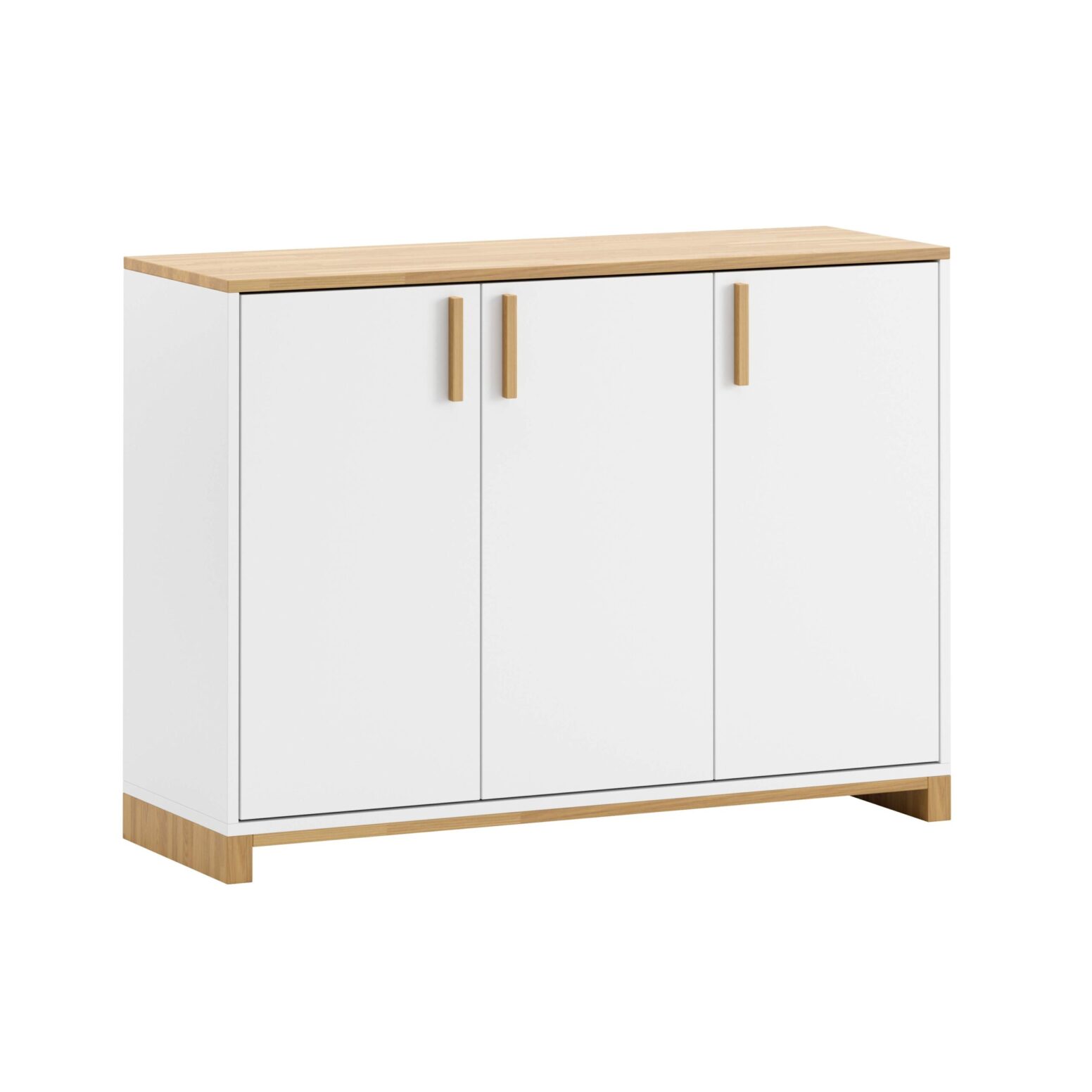 white chest of drawers with wood three-door Scandinavian loft