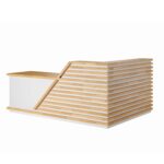 Modern white reception desk with wooden slats