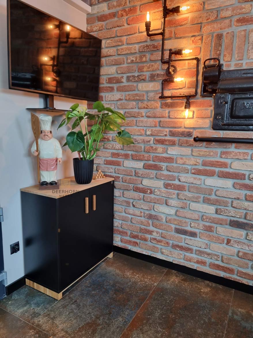 black dresser with wooden top