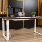 white desk on metal legs in white color