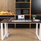 white wooden desk with brown top