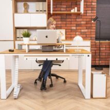 white modern desks, front view