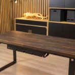 wooden office desks with brown top