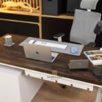 white desk with brown wood