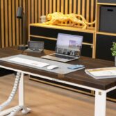 white desk with brown wood