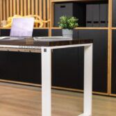 white desk with wooden top