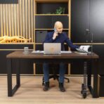 cabinet office desk with brown top