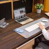 brown desk with white legs
