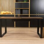 black loft desk, front view