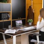 modern office desk with brown top