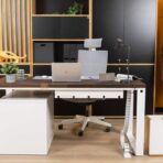 computer desk white with brown top