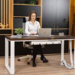 White desk with brown wooden top 160x70