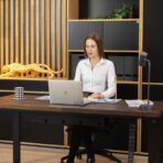 wooden computer desk with brown top