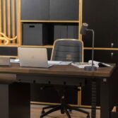 work desk black with pedestal