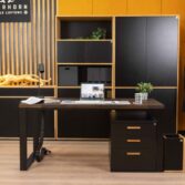 wooden desk with drawers black with pedestal