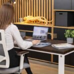 ergonomic desk with brown top