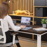 ergonomic desk with brown top