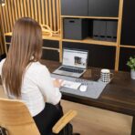 ergonomic desk with brown top