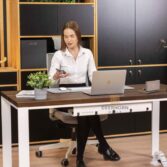 cabinet desk with brown top