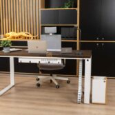 metal desk with brown top