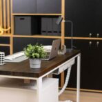 Scandinavian desk white with brown top