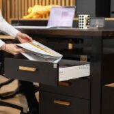 desk with black drawers